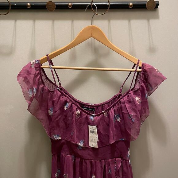 Abercrombie & Fitch S Floral Maxi Dress | High-Low Hem, Off-Shoulder, NWT - Picture 3 of 11
